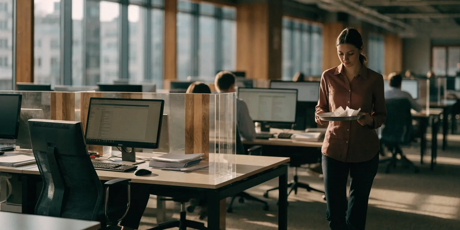 Hands sorting paper-clipped receipts into two desk trays